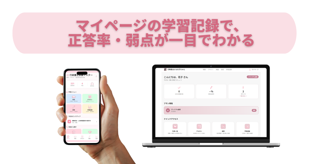 マイページの学習記録で、正答率・弱点が一目でわかる